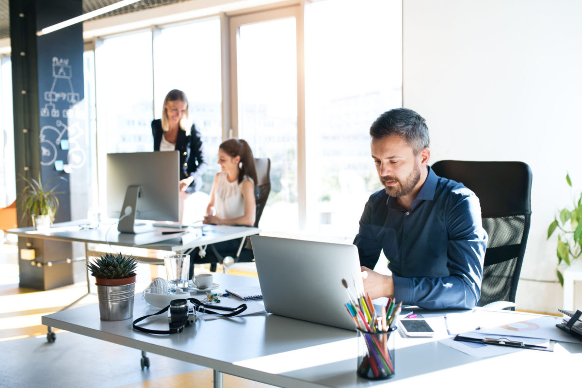 Employees working at their desks for Office Blinds & Glazing