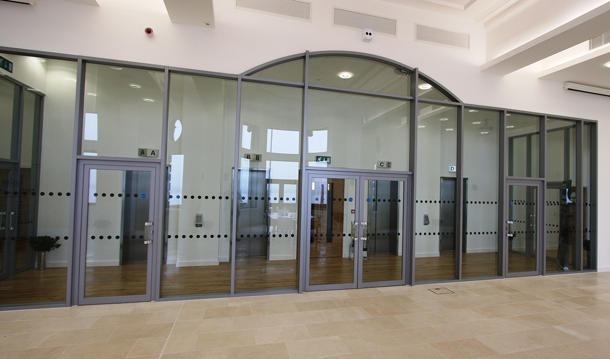 Aluminium office partitions with glazing