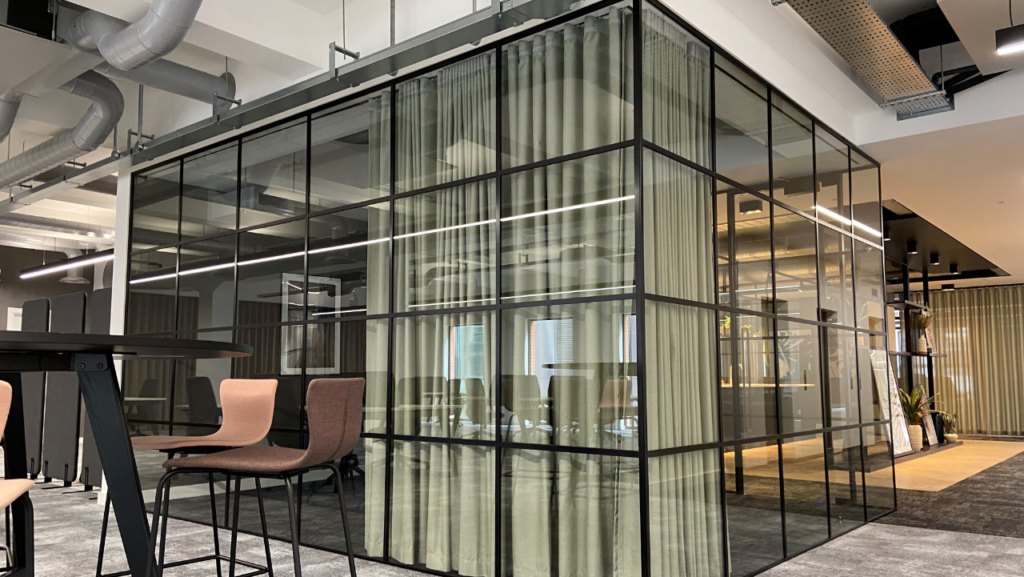 Blaq banded glass office partitions for Office Blinds & Glazing