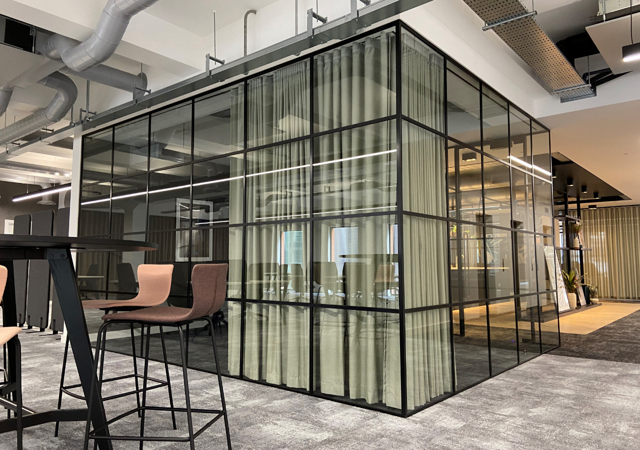 Blaq banded glass office partitions for Office Blinds & Glazing
